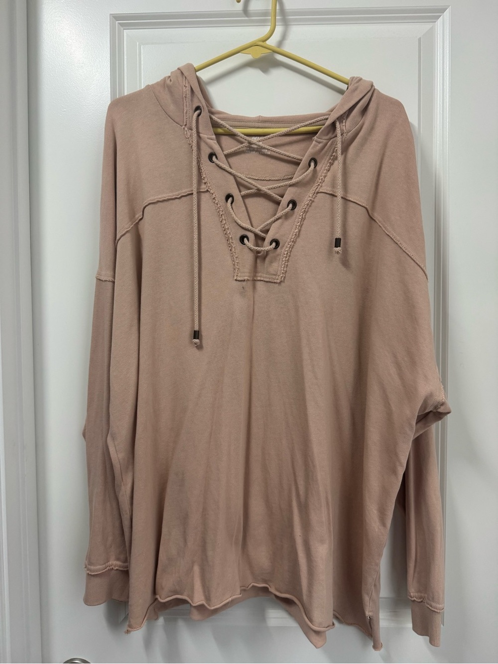 Women’s Aerie Lace-Up Hooded Women's Pullover - Tan - Size Medium - Oversized